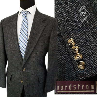 VTG Nordstrom Hand Tailored Barley Tweed Gray Blazer 40S Wool SportCoat Jacket - Image 1 of 4