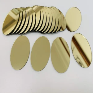 50Pcs 2" X 1" Oval Mirrors Mosaic Mirror Tiles for Craft Projects (Yellow Gold) - Picture 1 of 3