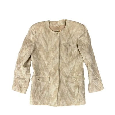 Chaqueta Blazer Vintage Liz Claiborne Mujer Beige Texturizado Zig Zag Lino Talla 12 Foto 1 de 4