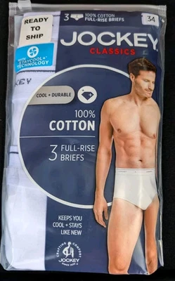 Jockey Classic White Briefs 3-Pack Mens Size 34 New Sealed Underwear - Image 1 of 2