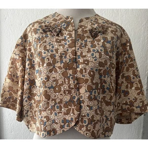 Vintage 50s Slimaker Bed Jacket Brown/Blue Cropped Bed Coat Union Made Gr. 20 - Bild 1 von 11