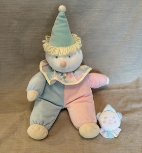 VTG Eden Clown Stuffed Terry Cloth Yarn Hair Striped Collar Pom & Clown Rattle - Picture 1 of 14