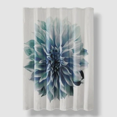 Madison Park Blue Aqua Floral Norah 200TC Cotton Percale Shower Curtain - Image 1 of 4