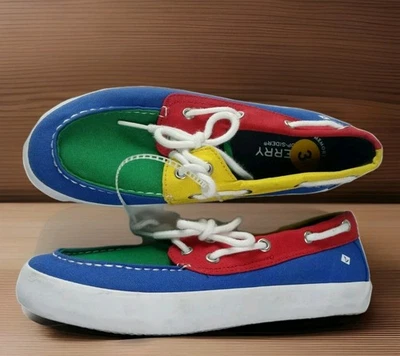 NUEVO Zapatos Sperry Top Sider Lona Barco Primario Colorblock Jóvenes Niños Talla 3 Foto 1 de 4