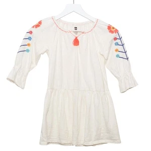 TEA Collection Embroidered Floral T-Shirt Dress Cotton Knit Tassel Girls Sz 6 - Picture 1 of 9