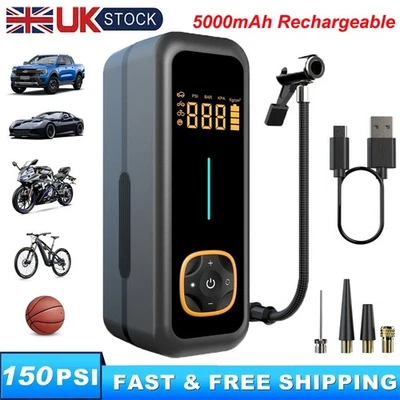 Set Car Tyre Inflator Cordless Digital USB Rechargeable Tire Air Compressor Pump - Image 1 of 4