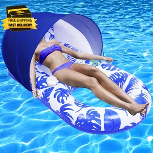 Piscina Flotadores Adulto con Toldo Inflable Tumbona Balsa Reposacabezas Portavasos Grande - Imagen 1 de 7