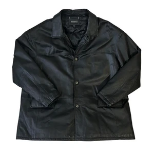 Alexander Lloyd giacca pelle nera uomo taglia 4XLT 4XL collo alto con bottoni usata in ottime condizioni - Foto 1 di 11