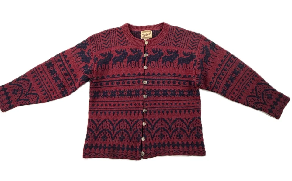 Suéter Cárdigan Escandinavo Tejido Lana Reno Navidad Rojo Mujer WOOLRICH EE. UU. M Foto 1 de 4