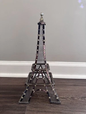Eiffel Tower Sculpture Figure Large Metal Figurine 13” Tall By 6” Wide Gem stone - Image 1 of 4