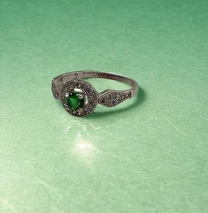 Round Brilliant Cut Green Stone Eternity Band in Silver Ring - Picture 1 of 6