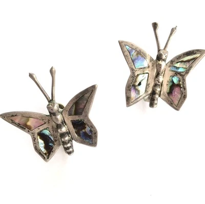 Vintage Mexico Butterfly Earrings Sterling Silver 925 with Abalone, Screw Back - Image 1 of 4