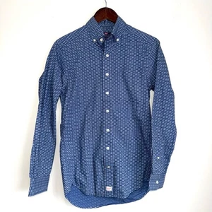 VINEYARD Vines Herren XS blau weiß Fischgräten Print Langarm Slim Murray Hemd - Bild 1 von 4