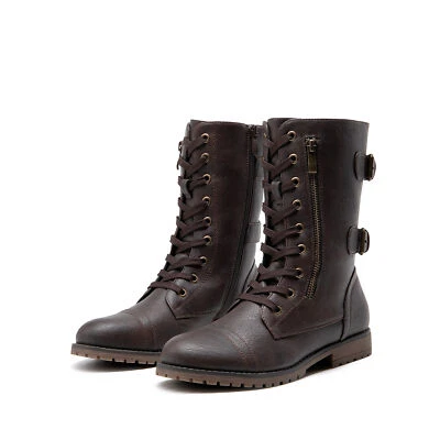 Women's Mid Calf Built-in Wallet Pocket Lace up Ankle Booties Combat Boots - Image 1 of 4