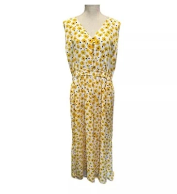 Katie Sturino Jumpsuit Womens Sz 1X Yellow Floral Marguerite Pockets Lightweight - Image 1 of 4