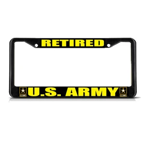 RETIRED U.S. ARMY MILITARY Black Metal Heavy License Plate Frame Tag Border - Bild 1 von 1