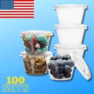 100 Sets - 4 Oz Clear Disposable Portion Cups With Lids Plastic Portion Cups - Picture 1 of 13
