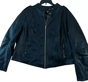 Miss London Faux Leather Moto Jacket Size 3X Long Sleeve Color Black Full Zip - Picture 1 of 15