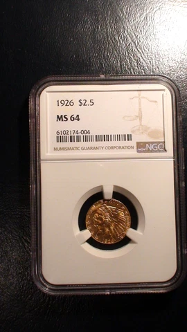 1926 NGC MS64 $2.50 GORGEOUS GOLD INDIAN 2 1/2 Dollar Coin PRICED TO SELL! Cover