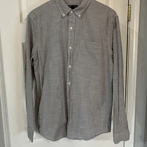 gap outlet slim fit Gray White gingham button down 100% Cotton Oxford EUC - Picture 1 of 5