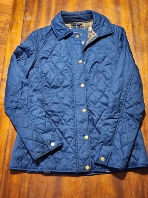 LL Bean Navy Blue Quilted Riding Jacket Plaid Lining Full Zip Womens XS - Imagem 1 de 4