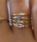 Minimalist  baguette ring 4 piece gold stacking ring with jewels size 62 /U sale