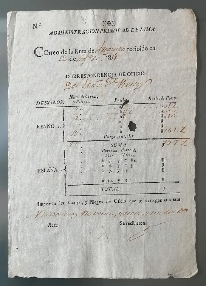 SPAIN colonial stampless cover 1811 document official mail for viceroy card - Image 1 of 4
