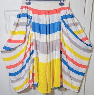 Marc Jacobs Silk Stripe Swing Flare Midi Skirt Size 10 - Image 1 of 4