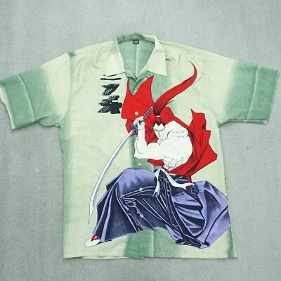 Japanese Samurai Warrior Anime Hawaii Shirt Men's Size S Short Sleeve Polyster - Image 1 of 4