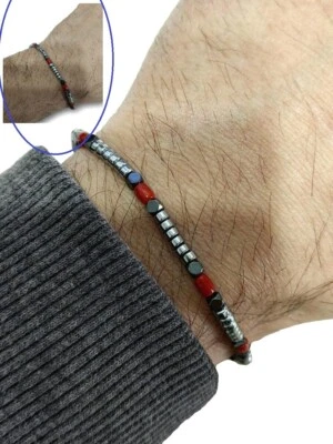 Bracciale in CoRallo e Argento da 925 da Uomo per Donna BracciaLetto Con Pietre - Immagine 1 di 4