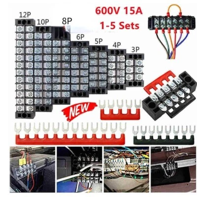 Dual Row 3-12 Positions 600V 15A Screw Terminal Block Terminal Barrier Strip - Image 1 of 4