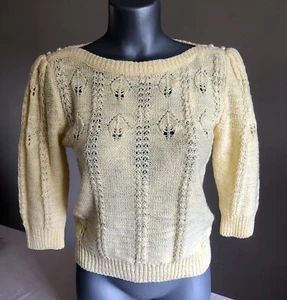 Maglione giallo vintage anni 70 - 80 manica 3/4 collo barca stile prateria - Foto 1 di 6