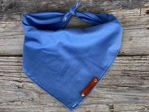 Dog Bandana, Denim Blue Dog Bandana, Traditional Tie, Personalized Leather Name - Picture 1 of 8