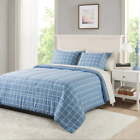 Blue Check Reversible 7-Piece Bed in a Bag Comforter Set with Sheets, Queen