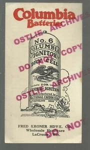 La Crosse WISCONSIN c1920 ADVERTISING Automotive COLUMBIA CAR BATTERY Batteries - Picture 1 of 2