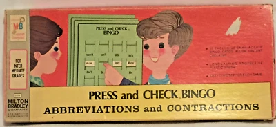 BINGO PRESS & CHECK Abbreviations Contractions 1972 Milton Bradley Vintage - Image 1 of 3