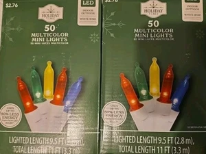 x2 Holiday Time - LED - 50 Multicolor Mini Lights - White Wire - 9.5 Ft - 2 Pack - Picture 1 of 2