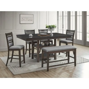 6PC Dining Set, Wooden Counter Table w/ Butterfly Leaf, Bench and Side Chairs - Picture 1 of 5