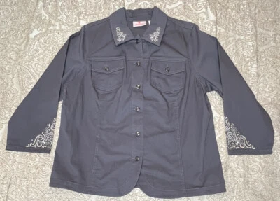 Quacker Factory Scroll Embellished Woven Jacket Gray Large Coastal Grandma - Image 1 of 4