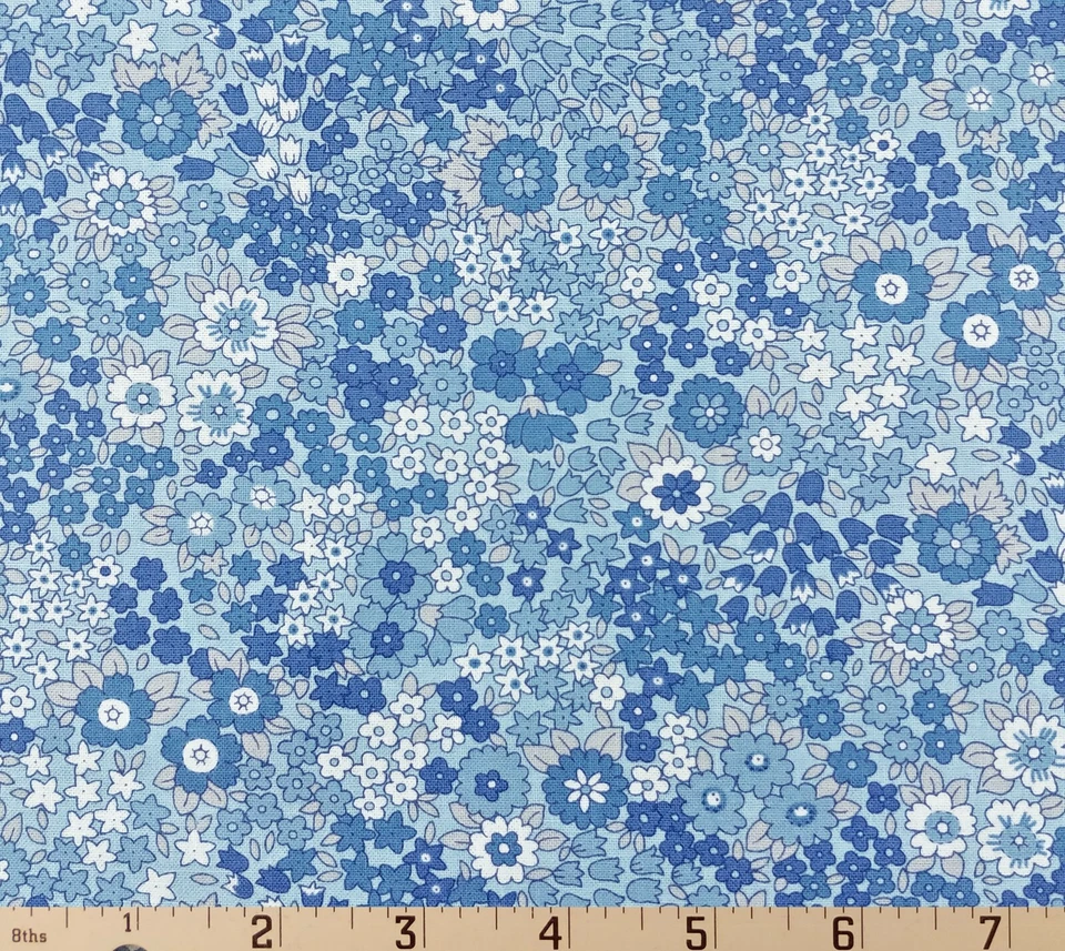 Dance At Dusk Blue Bohemian Floral Calico Cotton Quilting Fabric Marcus Fabrics - Image 1 of 2