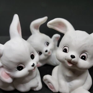 VTG Set of 3 Ceramic Bunny Rabbit Tumbling Figurines Playful Easter Lot Homco - Picture 1 of 14