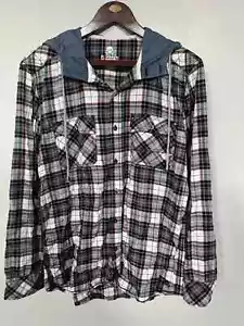 🔥Decoded Shirt Men Long Sleeve Hoodie Button Up Skull Logo Skater Check Top MED - Picture 1 of 22
