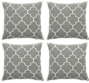 Filled Grey Cushions 4 Pack 18 inch 45cm x 45cm Square Thick Chenille Geometric  - Picture 1 of 5