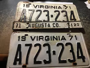 Juego de dos placas de licencia de colección de Virginia 1971 a juego A723-234 - Imagen 1 de 2