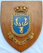 Vintage HMS ESKIMO Hand Painted Royal Navy Ship Badge Crest Shield Plaque