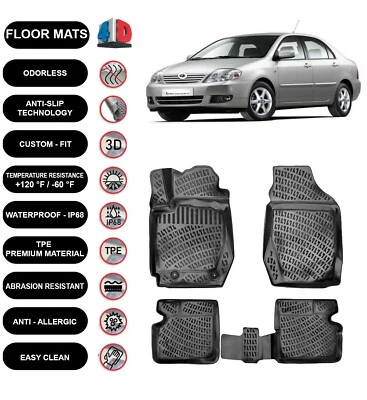 Alfombrillas forro para Toyota Corolla (2002-2006) impermeables moldeadas en 4D negras 4 un. Foto 1 de 4