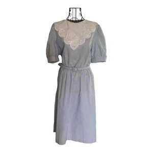 Vintage 1980s Cottage Prairie Lace Bib Collar Eyelet Floral Granny Dress 12P - Picture 1 of 16