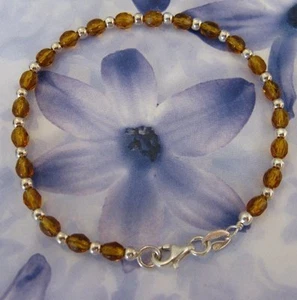 Dolly-Bijoux Bracelet Boules Argent 925 - Ambre Synthétique 18 cm Made In France - Picture 1 of 1