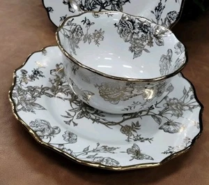 222 Quinta 2 piezas CASSIAN TOILE FLORAL MARIPOSA ENSALADA Y TAZÓN Electroplato Dorado - Imagen 1 de 9