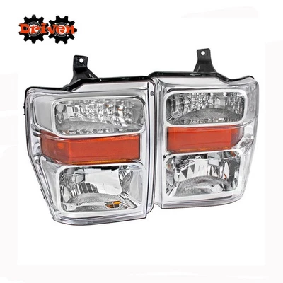 08-10 福特 F250 F350 超值镀铬外壳车头灯带琥珀反射器 SDV1 — 第 1/3 张图片